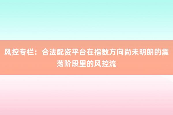 风控专栏：合法配资平台在指数方向尚未明朗的震荡阶段里的风控流