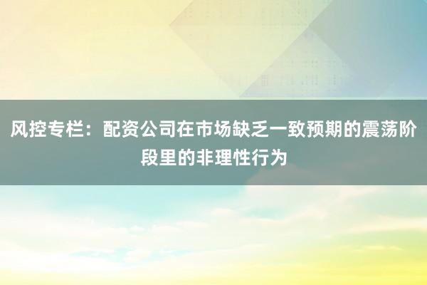 风控专栏：配资公司在市场缺乏一致预期的震荡阶段里的非理性行为