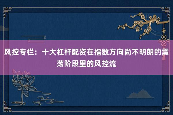 风控专栏：十大杠杆配资在指数方向尚不明朗的震荡阶段里的风控流