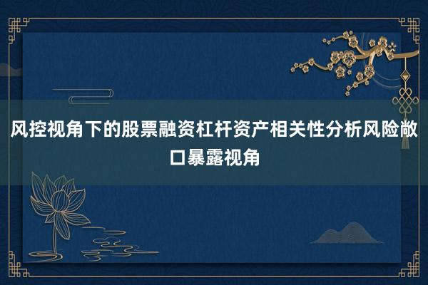 风控视角下的股票融资杠杆资产相关性分析风险敞口暴露视角