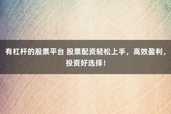 有杠杆的股票平台 股票配资轻松上手，高效盈利，投资好选择！